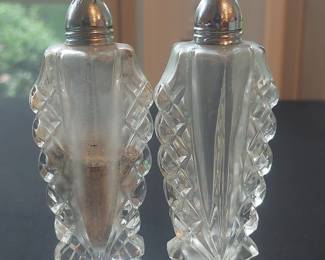 Vintage Cut Glass Salt and Pepper Shakers with Silver-Plated Caps
