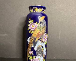Kutani Cobalt Blue Pheasant Vase