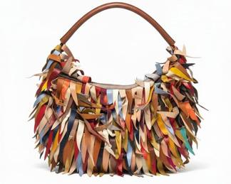 Multi-colored Leather Patchwork Fringe Shoulder Bag