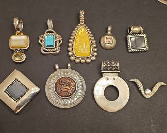 Assorted Sterling Silver Pendants with Stones and Mixed Materials