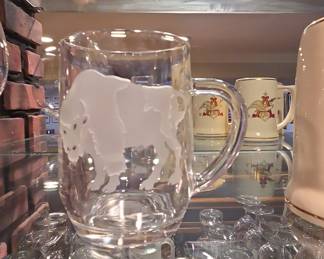 Etched American Bison Glass Beer Mug