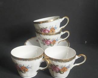 Vintage Japanese Floral Porcelain Teacups and Saucers