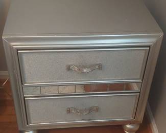 Glamour Style Two-Drawer Nightstand with Crystal Accents
