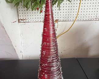 Decorative Red Glass Cone Christmas Tree with Silver Wire and Beads