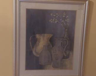 Decorative Still Life Print with Pitchers and Florals