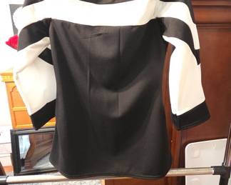 Women's Black and White Color-Block Cold-Shoulder Top