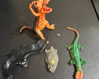 Lot of 4 Vintage Plastic Monsters and Reptiles - Ugly Wugglies, Hydra, Bat, Lizard