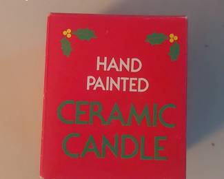 Vintage Hand-Painted Ceramic Snowman Candle with Santa Hat Lid and Original Box