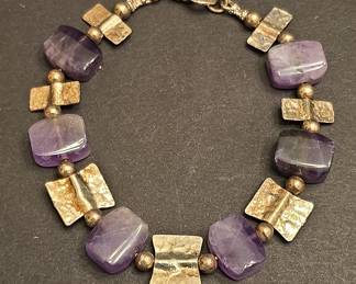 Amethyst and Sterling Silver Artisan Bracelet