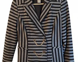Cache Women's Striped Double-Breasted Blazer with Chain Detail