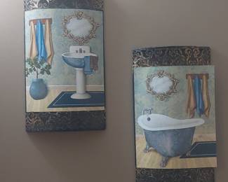 Vintage Bathroom Wall Art Plaques by Charlene Olson