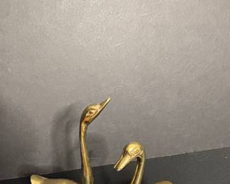 Vintage Solid Brass Swan Figurines - Pair