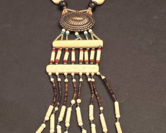 Native American Style Bone and Turquoise Fetish Necklace