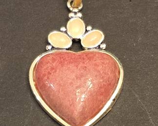 Nomad Sterling Silver and Rhodochrosite Heart Pendant