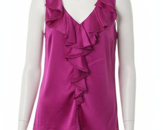 Magenta Satin Ruffled Sleeveless Blouse - Bisou Bisou