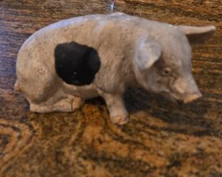Vintage Ceramic Pig Figurine with Black Spot