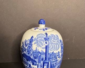 Victorian "Victoria Ware" Ironstone Blue and White Ginger Jar with Lid