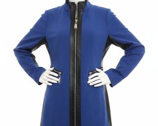 Lena Gabrielle Cobalt Blue and Black Faux Leather Trim Zip-Front Jacket