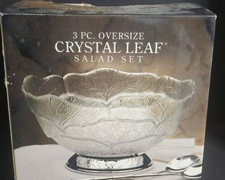 Godinger Crystal Leaf Salad Set
