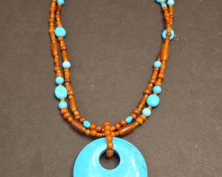 Coldwater Creek Turquoise and Wood Bead Multi-Strand Necklace