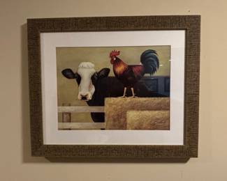 Farmhouse Cow and Rooster Print by Lowell Herrero