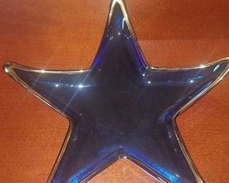 Mid-Century Cobalt Blue Star Dish with Gold Trim