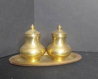 Vintage Brass Condiment Set with Tray, possibly Indian or Thai