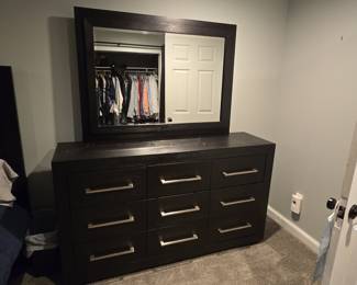 Contemporary Nine-Drawer Dresser with Mirror