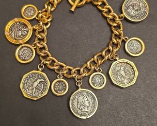 Vintage Coin-Style Charm Bracelet with Swiss and Eagle Motifs