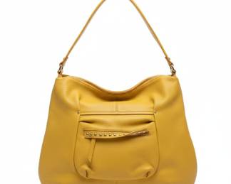 Laggo Yellow Pebbled Leather Hobo Bag with Studded Pocket