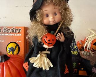 Vintage Santa's Best Halloween Animated Witch Doll with Pumpkin