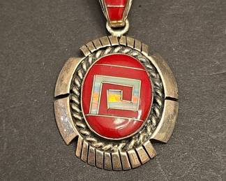 Ernest Wood Navajo Sterling Silver Inlay Pendant