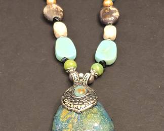 Artisan Statement Necklace with Mixed Media Pendant