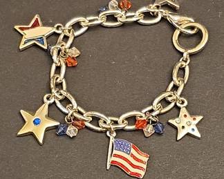 Patriotic Charm Bracelet with American Flag and Stars