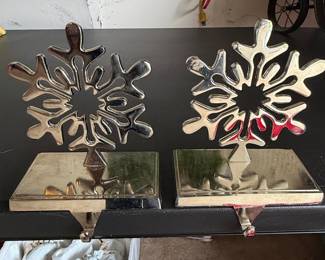 Set of Two Silver-Tone Snowflake Stocking Holders