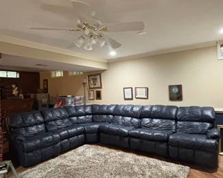 Five-Piece Navy Leather Reclining Sectional