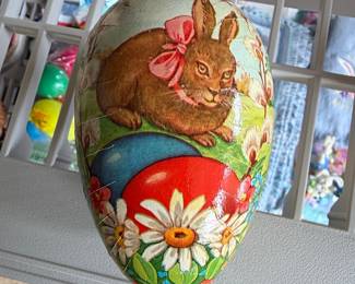 Vintage West German Papier-Mรขchรฉ Easter Egg Candy Container with Bunny