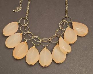Peach Teardrop Statement Necklace with Goldtone Floral Caps