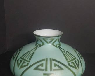 Art Deco Cased Glass Lamp Shade with Greek Key and Fan Motif