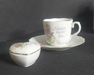 Napcoware Mother's Day Cup, Saucer, and Heart Trinket Box Set