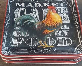 Certified International Market Cafe Rooster Plates