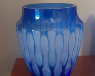 Vintage Cobalt Blue Cut to Clear Bohemian Glass Vase