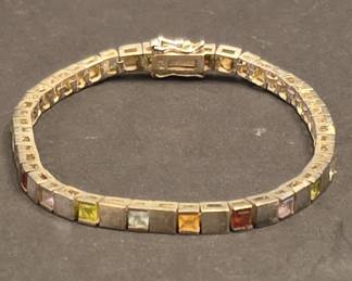 Multi-Gemstone Tennis Bracelet in Sterling Silver with DBJ Maker's Mark