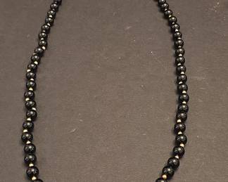 Black Onyx and 14K Gold Beaded Necklace