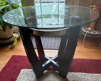 Modern Round Glass Top X-Base Side Table