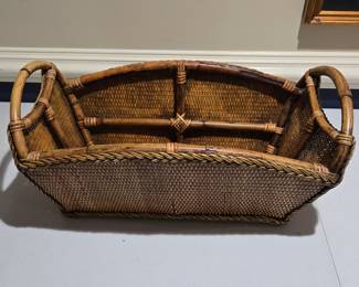Vintage Rattan and Wicker Magazine Rack with Handles
