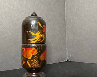 Japanese Lacquerware Covered Jar with Goldfish Motif