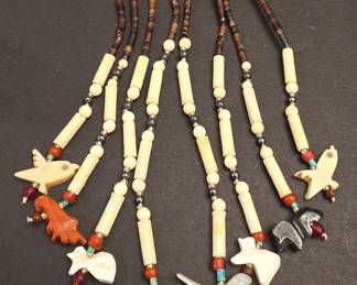 Native American Style Bone and Turquoise Fetish Necklace