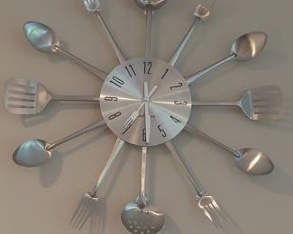 Mid-Century Modern Style Culinary Wall Clock with Utensil Accents