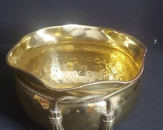 Vintage Brass Decorative Bowl with Rope and Tassel Motif